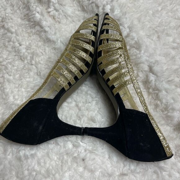 Easy Street gold sparkling and faux black suede strappy slip on open toe SZ8 - Picture 6 of 9